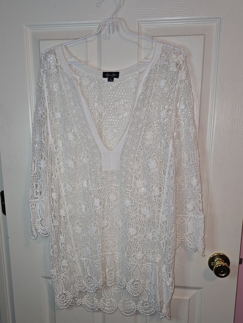 Brittany Black White Crochet V-Neck Beach Coverup